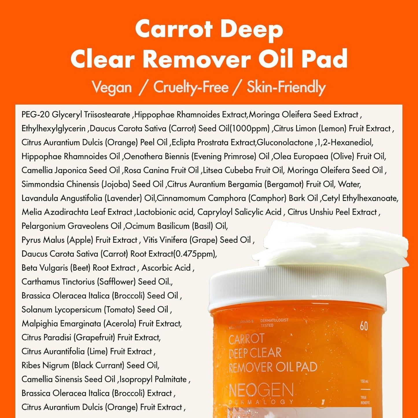 [NeoGen] DERMALOGY CARROT DEEP CLEAR OIL PAD 150ML (60 PADS)