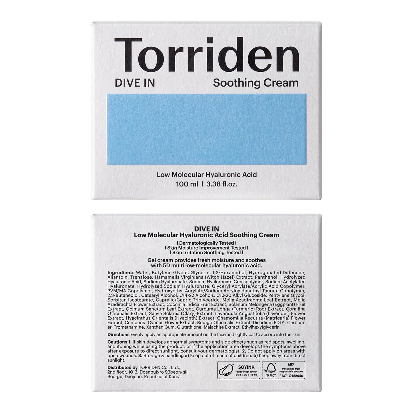 [Torriden] DIVE IN Low Molecular Hyaluronic Acid Soothing Cream 100ml